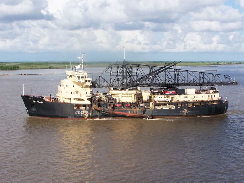 The McFarland, a deep-draft hopper dredge owned and operated by USACE Philadelphia District, conducted urgent dredging for 62 days on the Southwest Pass of the Mississippi River starting in late March of 2015. The dredge was called upon because high stages impacted navigation along the Mississippi River. 