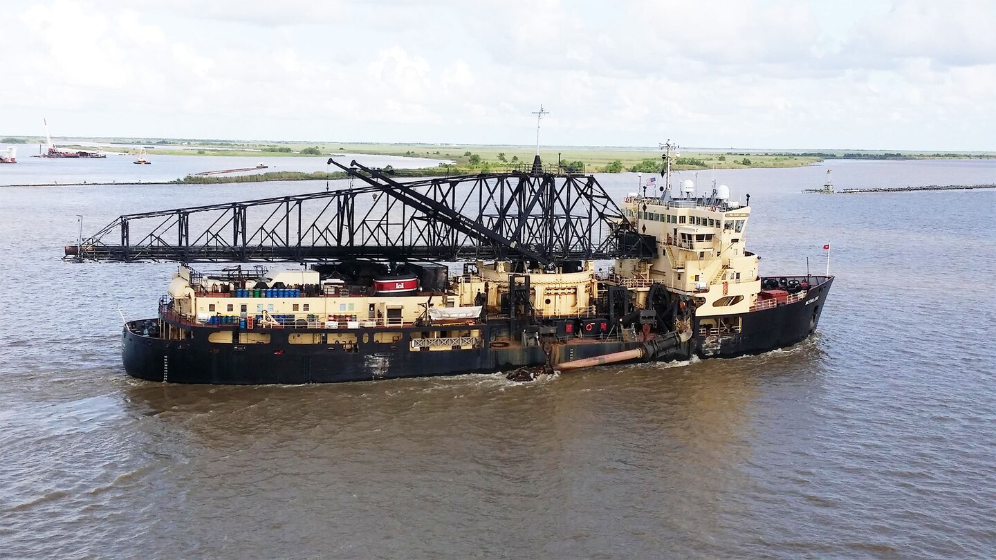 The McFarland, a deep-draft hopper dredge owned and operated by USACE Philadelphia District, conducted urgent dredging for 62 days on the Southwest Pass of the Mississippi River starting in late March of 2015. The dredge was called upon because high stages impacted navigation along the Mississippi River. 