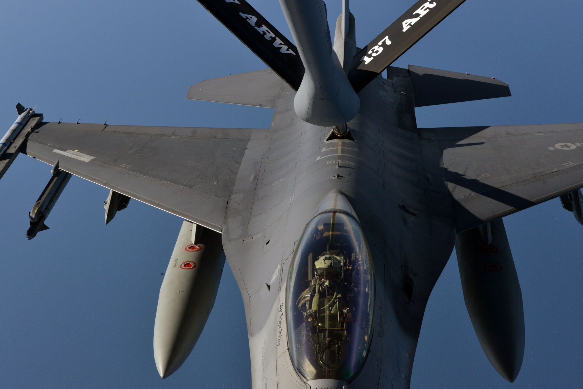 An F-16 Fighting Falcon from the 480th Fighter Squadron receives fuel from a KC-135 Stratotanker after during Baltic Operations 2015 refueling mission June 15, 2015, at Powidz Air Base, Poland. Participating nations in BALTOPS include Norway, Germany, Latvia, Poland, Canada, France, Denmark, Georgia, Estonia, Finland, Turkey, Belgium, Sweden, the United Kingdom, Lithuania, the Netherlands, and the United States. (U.S. Air Force photo by Senior Airman Michael Battles) (Photo created using Instagram) #BALTOPS2015