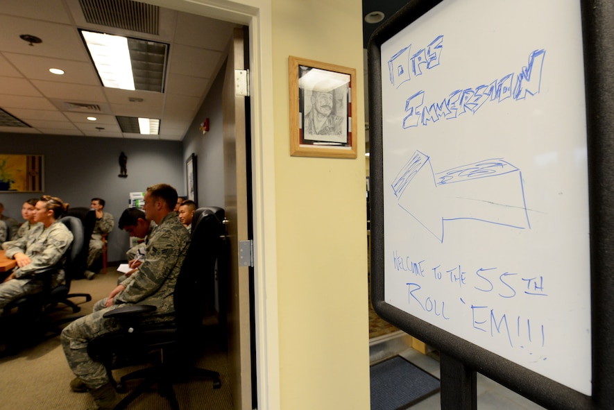 Airmen gather for the Operations Immersion Program provided by the 20th Operations Group at Shaw Air Force Base, S.C., June 9, 2015. The program was created to educate Airmen on the combat air power mission of the pilots on Shaw. (U.S. Air Force photo by Senior Airman Diana M. Cossaboom/Released)