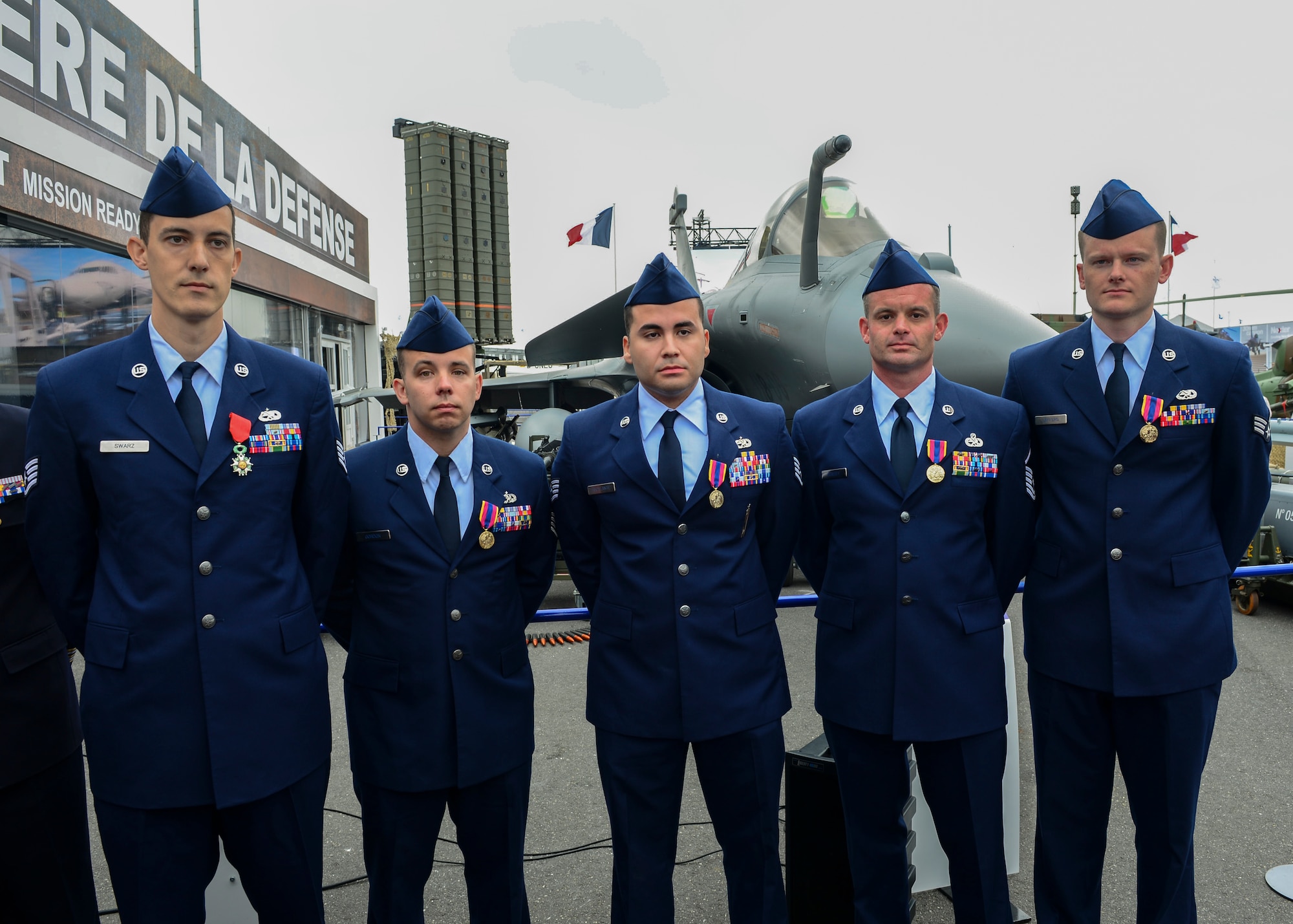 Five United States Air Force #Heroes received medals for their life-saving actions of NATO allies during the Paris Air Show in France June 15, 2015. Airmen put the lives on the line during an exercise in Spain when a Greek F-16 crashed. (U.S. Air Force Photo by Senior Airman Nigel Sandridge/ Released) 