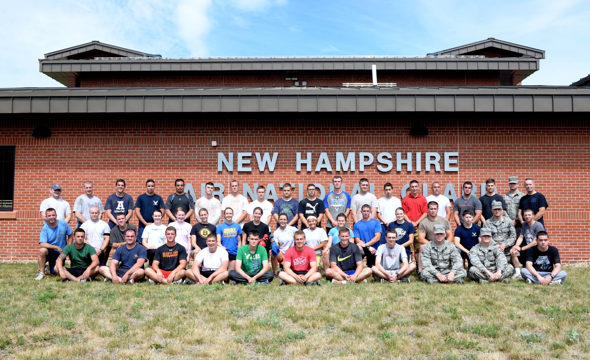 Members of the 157th Air Refueling Wing Student Flight pose for a group photo June 14, 2015 at Pease Air National Guard Base, N.H. Student Flight prepares new members of the New Hampshire Air National Guard for basic training and technical school. (N.H. Air National Guard photo by Airman Ashlyn J. Correia/ RELEASED)
