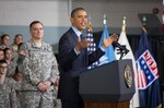 President Barack Obama speaks to U.S. services members at Collier Fieldhouse during his visit to United States Army Garrison Yongsan, South Korea, Apr. 26, 2014.  U.S. Army Photo/Sgt. Brian Gibbons