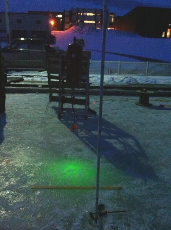 CRREL collaborates with Woods Hole Oceanographic Institution (WHOI) and Scott Polar Research Institute to detect oil under sea ice in the Geophysical Research Facility.
