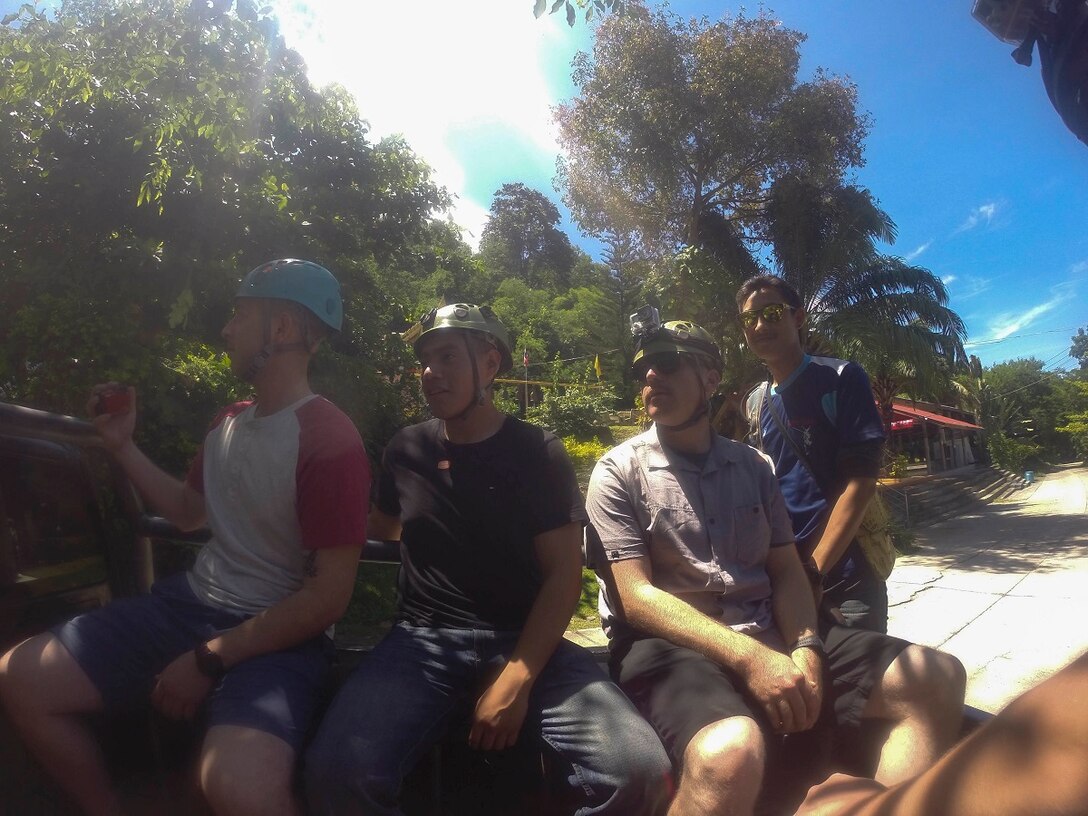 U.S. Marines and Sailors with the 15th Marine Expeditionary Unit and Essex Amphibious Ready Group participate in a zip-line tour through the jungles of Pattaya Beach, Thailand, June 10, 2015.  Marines and Sailors aboard the USS Anchorage (LPD 23) enjoyed various leisure activities during a port visit in Thailand. (U.S. Marine Corps photo by Sgt. Jamean Berry/Released)