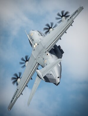 An A400M cargo aircraft performs for a crowd of industry professionals and media members during the 51st International Paris Air Show at Le Bourget Airport, France, June 16, 2015. The air show provided a collaborative opportunity to share and strengthen the U.S. and European strategic partnership that has been forged during the last seven decades and is built on a foundation of shared values, experiences and vision. (U.S. Air Force photo/Tech. Sgt. Ryan Crane)
