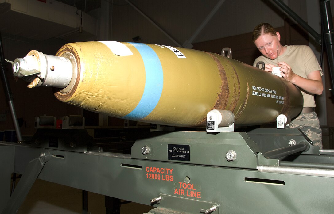 Airman 1st Class Kristyn VanAusdle, 363rd Training Squadron, prepares to assemble munitions during training June 16, 2015 at Sheppard Air Force Base, Texas. The 363rd Training Squadron provides training for armament, munitions, nuclear weapons and maintenance scheduling and analysis. (U.S. Air Force photo by Danny Webb/Released)