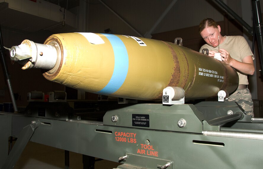 Airman 1st Class Kristyn VanAusdle, 363rd Training Squadron, prepares to assemble munitions during training June 16, 2015 at Sheppard Air Force Base, Texas. The 363rd Training Squadron provides training for armament, munitions, nuclear weapons and maintenance scheduling and analysis. (U.S. Air Force photo by Danny Webb/Released)