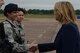 Secretary of the Air Force Deborah Lee James speaks with security forces airmen from the Minot Air Force Base, N.D, that are forward deployed at RAF Fairford, United Kingdom, during her visit to the UK, June 17, 2015. U.S. Airmen attached to the Air Force Global Strike Command are participating in the multi-national BALTOPS 2015 and Saber Strike exercises from RAF Fairford, that is able to serve a unique and strategic role in bomber contingency operations in Europe. (U.S. Air Force photo by Tech. Sgt. Chrissy Best)