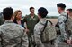 Secretary of the Air Force Deborah Lee James speaks to Airmen on the flightline after landing at RAF Fairford, United Kingdom, June 17, 2015. RAF Fairford is forward-based, strategically located with proximity to RAF Welford (a large munitions storage site) and approximately 10,000-foot runway, unique and versatile capability and an ideal training area for large-scale exercises that Air Force Global Strike Command is using to participate in the multi-national BALTOPS 2015 and Saber Strike exercises. (U.S. Air Force photo by Tech. Sgt. Chrissy Best)
