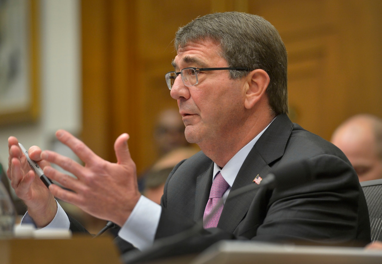 Defense Secretary Ash Carter testifies before the House Armed Services Committee, June 17, 2015. Carter outlined the Defense Department’s strategy on dealing with terror threats in the Middle East and approaches to dealing with recent significant gains by the Islamic State of Iraq and the Levant. DoD photo by Glenn Fawcett