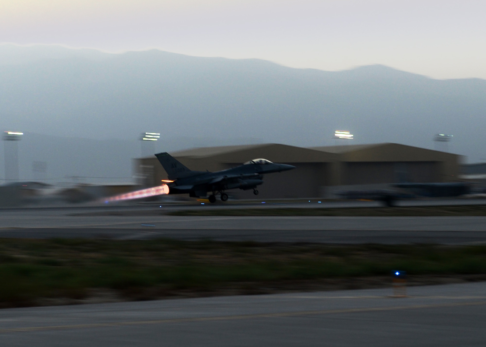 U.S. Air Force Capt. Dakota Olsen, 555th Expeditionary Fighter Squadron F-16 Fighting Falcon pilot, takes off on a combat airpower mission June 17, 2015, at Bagram Airfield, Afghanistan. Olsen’s job is to provide close air support and armed over watch for military personnel in Afghanistan. He flies various sorties and missions throughout the country on a daily basis providing airpower to ensure a safe and secure environment for personnel at BAF. (U.S. Air Force photo by Senior Airman Cierra Presentado/Released)
