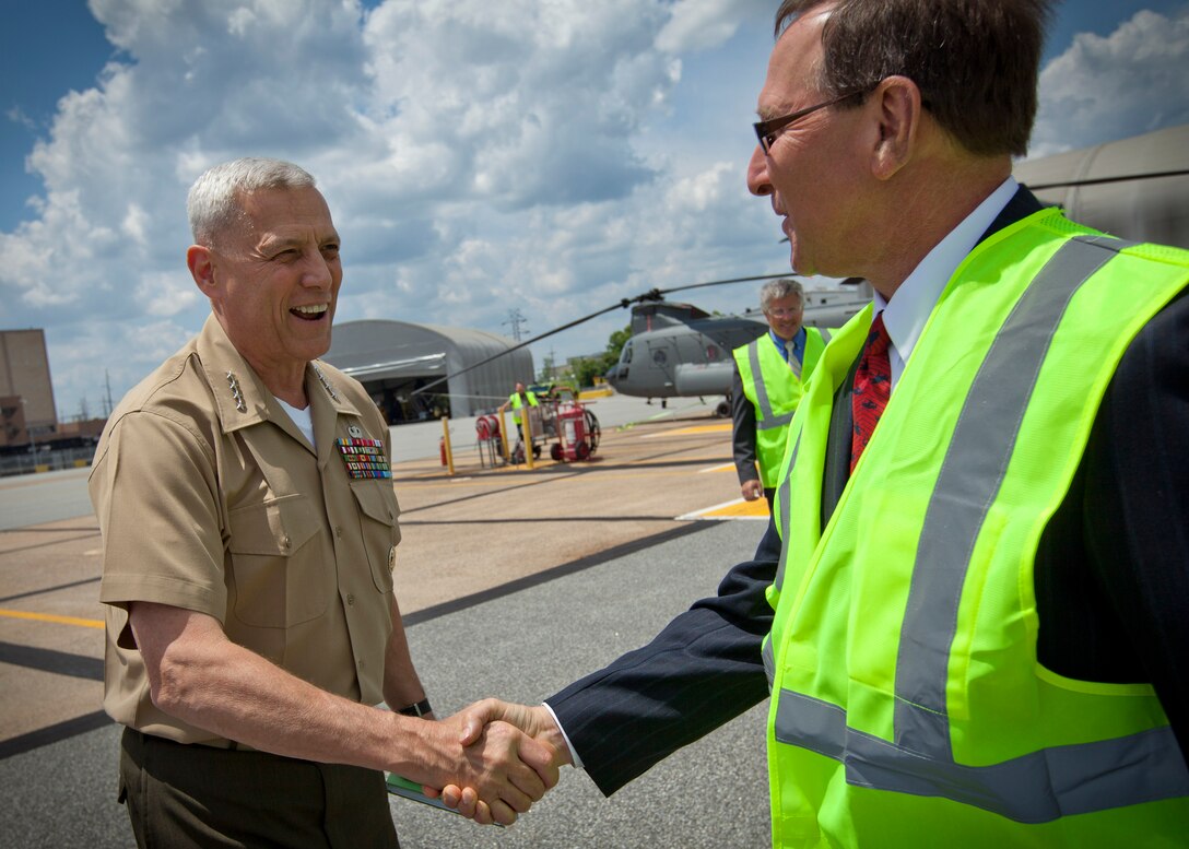 The Assistant Commandant of the U.S. Marine Corps, Gen. John M. Paxton, Jr., visits personnel with Boeing in Ridley Park, Pa., June 17, 2015. (U.S. Marine Corps photo by Sgt. Tia Dufour/Released)