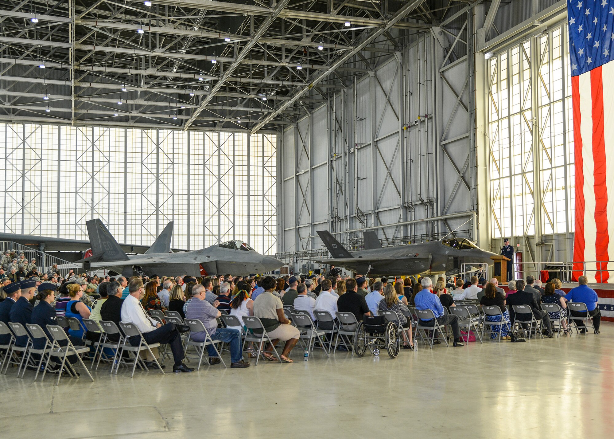 The Air Force Test Center held its change of command ceremony in Hangar 1600 June 18. (U.S. Air Force photo by Rebecca Amber)