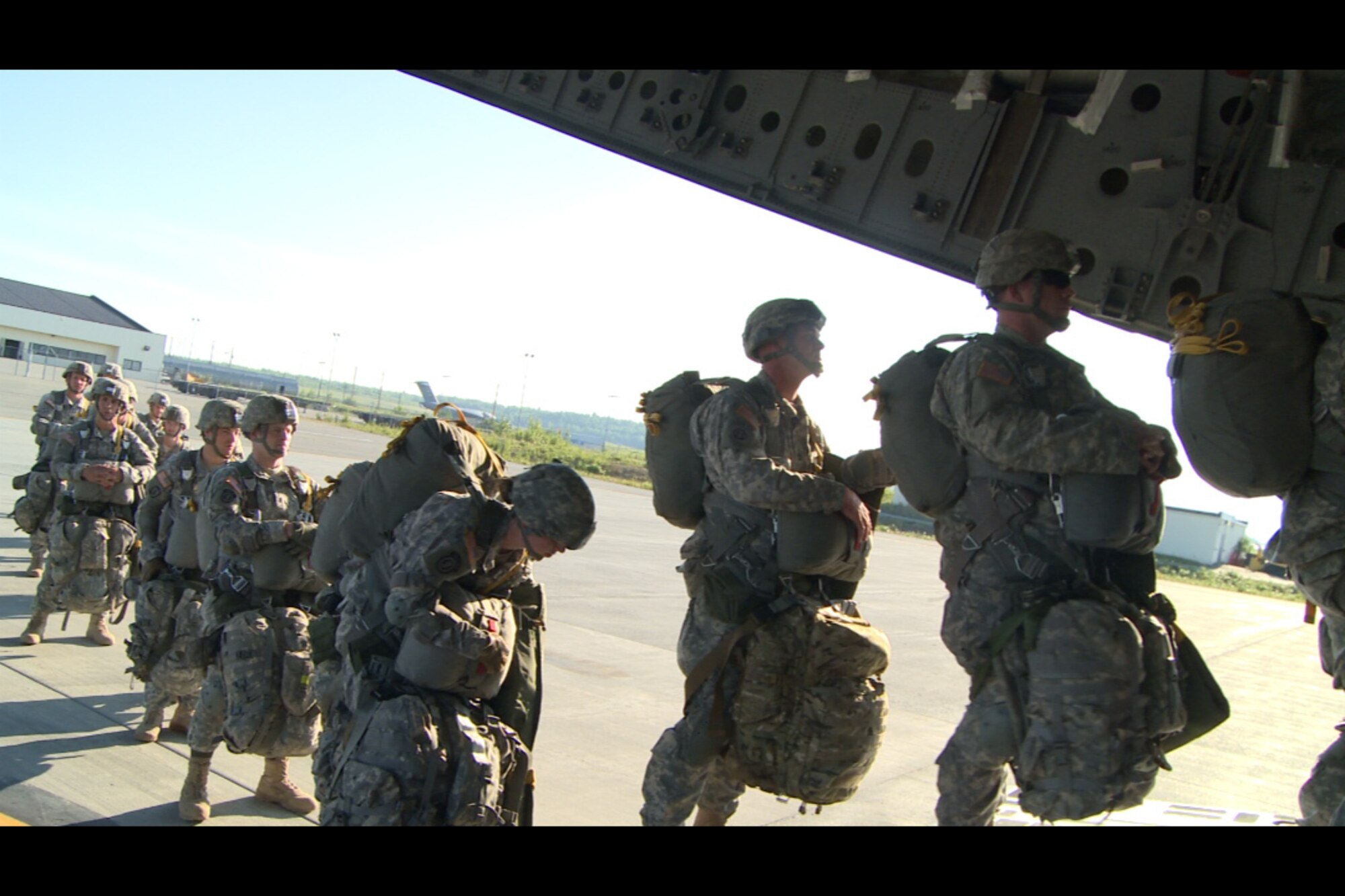 Soldiers assigned to 6th Brigade Engineer Battalion, 4th Infantry Brigade Combat Team (Airborne), 25th Infantry Division, U.S. Army Alaska, loaded into the 517th Airlift Squadron's C-17 Globemaster III in order to jump into Allen Army Airfield, Fort Greely, Alaska, for Northern Edge 2015. Northern Edge 2015 is Alaska's premier joint training exercise designed to practice operations, techniques and procedures as well as enhance interoperability among the services. (U.S. Air Force/Senior Airman Carly Kavish)