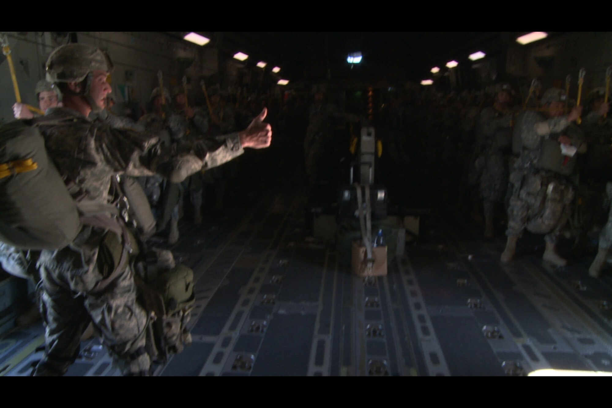 Soldiers assigned to 6th Brigade Engineer Battalion, 4th Infantry Brigade Combat Team (Airborne), 25th Infantry Division, U.S. Army Alaska, loaded into the 517th Airlift Squadron's C-17 Globemaster III in order to jump into Allen Army Airfield, Fort Greely, Alaska, for Northern Edge 2015. Northern Edge 2015 is Alaska's premier joint training exercise designed to practice operations, techniques and procedures as well as enhance interoperability among the services. (U.S. Air Force/Senior Airman Carly Kavish)