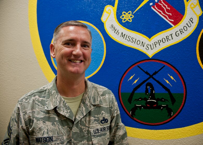 “When my daughter was little, she would hand make me cards and would draw
pictures on them. The cards she made were from her heart. She’s 20 now.” – Chief
Master Sgt. Brian Watson, 99th Mission Support Group superintendent. (U.S. Air Force photo by Airman 1st Class Jake Carter)