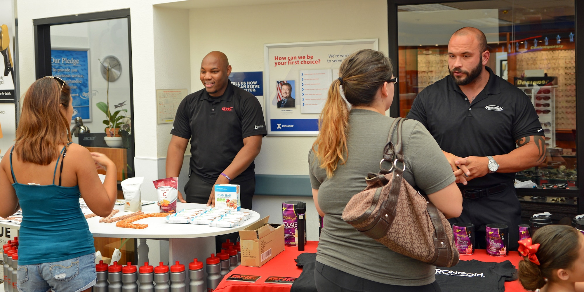GNC and local vendors held a vendor’s event at the Base Exchange June 15 to promote women’s health at the installation. Muscletech , BPI Sports, Stylique Salon, Tupperware, Allied Physical Medicine and National Physique Committee figure competitor, Stephanie Johnson, were among those in attendance during the event. (U.S. Air Force photo by Jet Fabara)