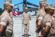 The 2nd Marine Aircraft Wing band performs for the Marine Aircraft Group 26 change of command ceremony, held aboard Marine Corps Air Station New River June 11.
