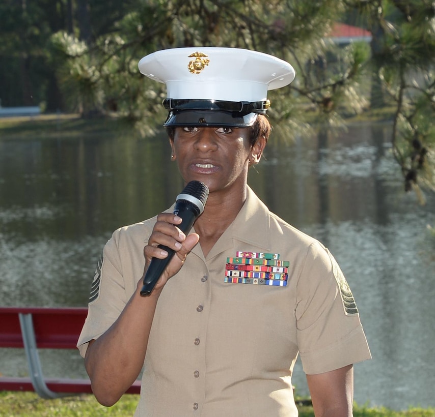 Sgt. Maj. Stephanie K. Murphy became the highest ranking senior enlisted noncommissioned officer of Marine Corps Logistics Command during a post and relief ceremony at Covella Pond, June 19, here. Murphy replaced Sgt. Maj. Joseph Davenport who has served more than 31 years in the Marine Corps and with LOGCOM since October 2012. Murphy comes to LOGCOM and Albany, Georgia, after serving as the sergeant major of Officer Candidate School in Quantico, Virginia, since March 2013.