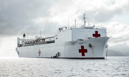 150617-N-TQ272-329 SAVUSAVU, Fiji (June 17, 2015) The Military Sealift Command hospital ship USNS Mercy (T-AH 19) is anchored off the coast of Savusavu, Fiji during Pacific Partnership 2015. Pacific Partnership is in its tenth iteration and is the largest annual multilateral humanitarian assistance and disaster relief preparedness mission conducted in the Indo-Asia-Pacific region. While training for crisis conditions, Pacific Partnership missions to date have provided real world medical care to approximately 270,000 patients and veterinary services to more than 38,999 animals. Additionally, the mission has provided critical infrastructure development to host nations through more than 180 engineering projects. (U.S. Navy photo by Mass Communication Specialist 2nd Class Mark El-Rayes/Released)
