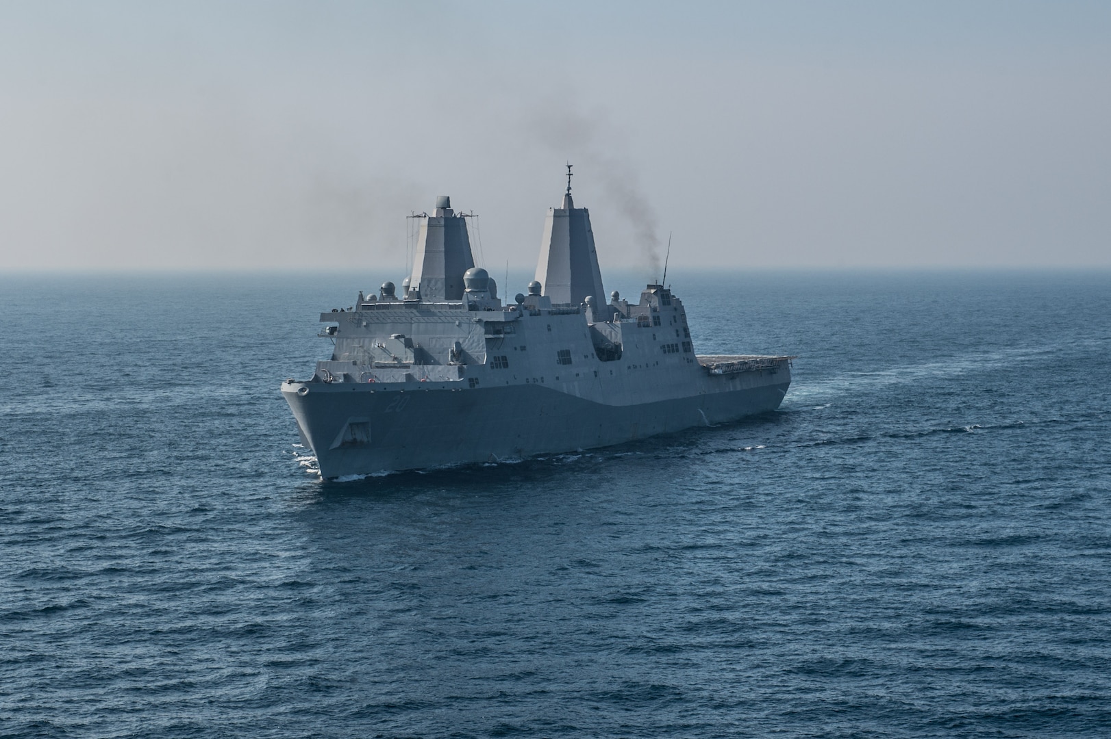 150327-N-UF697-011 WATERS EAST OF THE KOREAN PENINSULA (March 27, 2015) The forward-deployed amphibious transport dock ship USS Green Bay (LPD 20) arrives on station for a photo exercise during the Korean Marine Exchange Program (KMEP).  U.S. Sailors and Marines from the Bonhomme Richard Amphibious Ready Group (ARG) and the 31st Marine Expeditionary Unit (MEU) are participating in the KMEP in the Republic of Korea (ROK) with the ROK Marine Corp and Navy. The Bonhomme Richard ARG is comprised of the amphibious assault ship USS Bonhomme Richard (LHD 6), the amphibious transport dock ship USS Green Bay (LPD 20), the Whidbey-island class amphibious dock landing ship USS Ashland (LSD 48) and the embarked 31st Marine Expeditionary Unit (MEU). (U.S. Navy photo by Mass Communication Specialist 3rd Class Kevin V. Cunningham/Released)