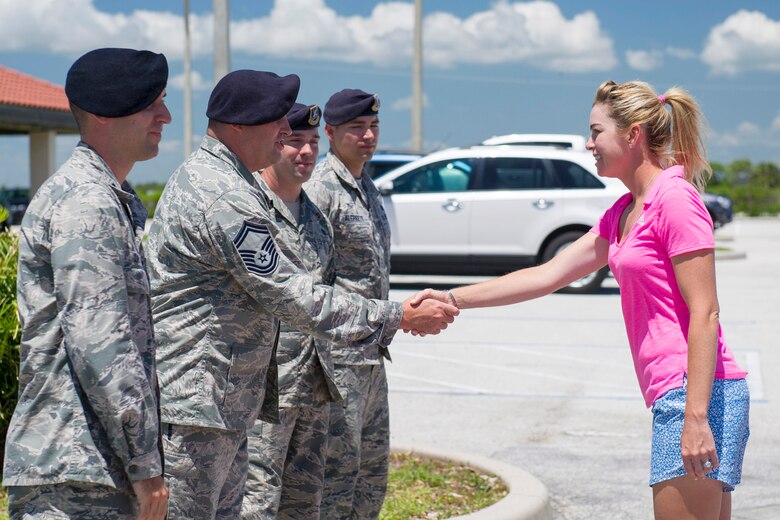 Paula Creamer, Ladies Professional Golf Association, met with several members of Team Patrick-Cape, June 17, 2015, at Patrick Air Force Base, Fla. Creamer signed autographs, played in a putting contest, and toured several facilities to get an up-close look at the 45th Space Wing mission and the team here. (U.S. Air Force photo/Matthew Jurgens) (Released) 