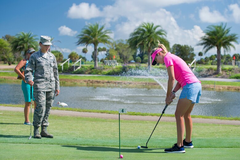 Paula Creamer, Ladies Professional Golf Association, met with several members of Team Patrick-Cape, June 17, 2015, at Patrick Air Force Base, Fla. Creamer signed autographs, played in a putting contest, and toured several facilities to get an up-close look at the 45th Space Wing mission and the team here. (U.S. Air Force photo/Matthew Jurgens) (Released) 