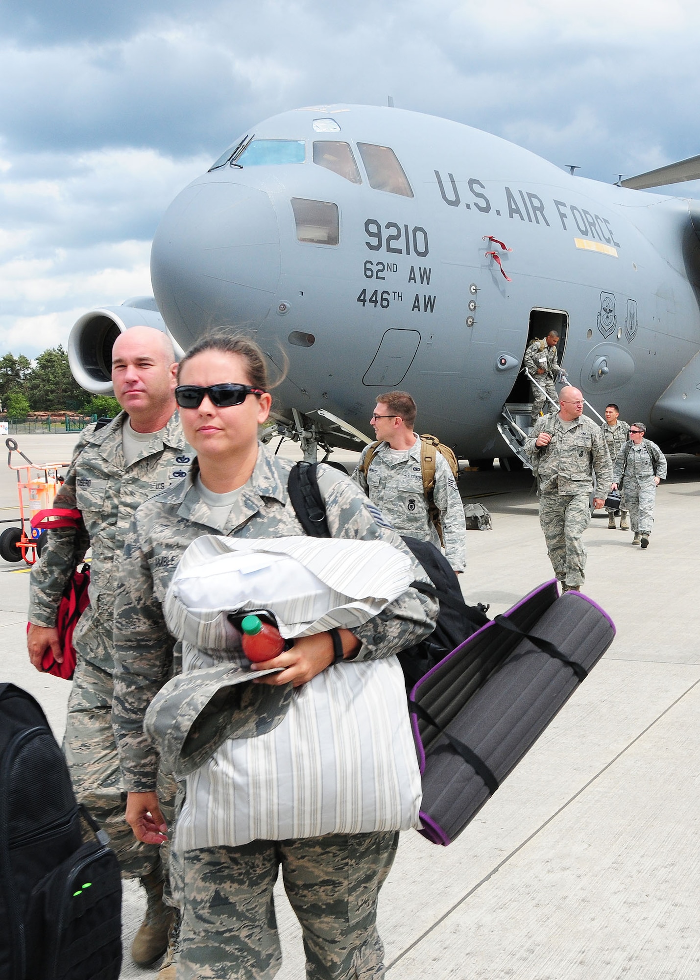 944th Fighter Wing Airmen arrive at Ramstein Air Base, Germany May 31 to conduct their annual tour deployment. (U.S. Air Force photo taken by Tech. Sgt. Louis Vega Jr.)