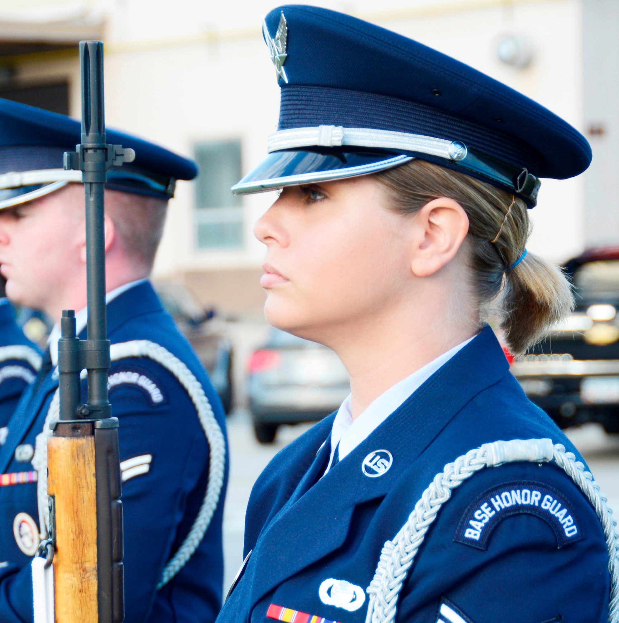 The firing party stands ready to give a 21-gun salute. (U.S. Air Force photo by Ed Aspera)