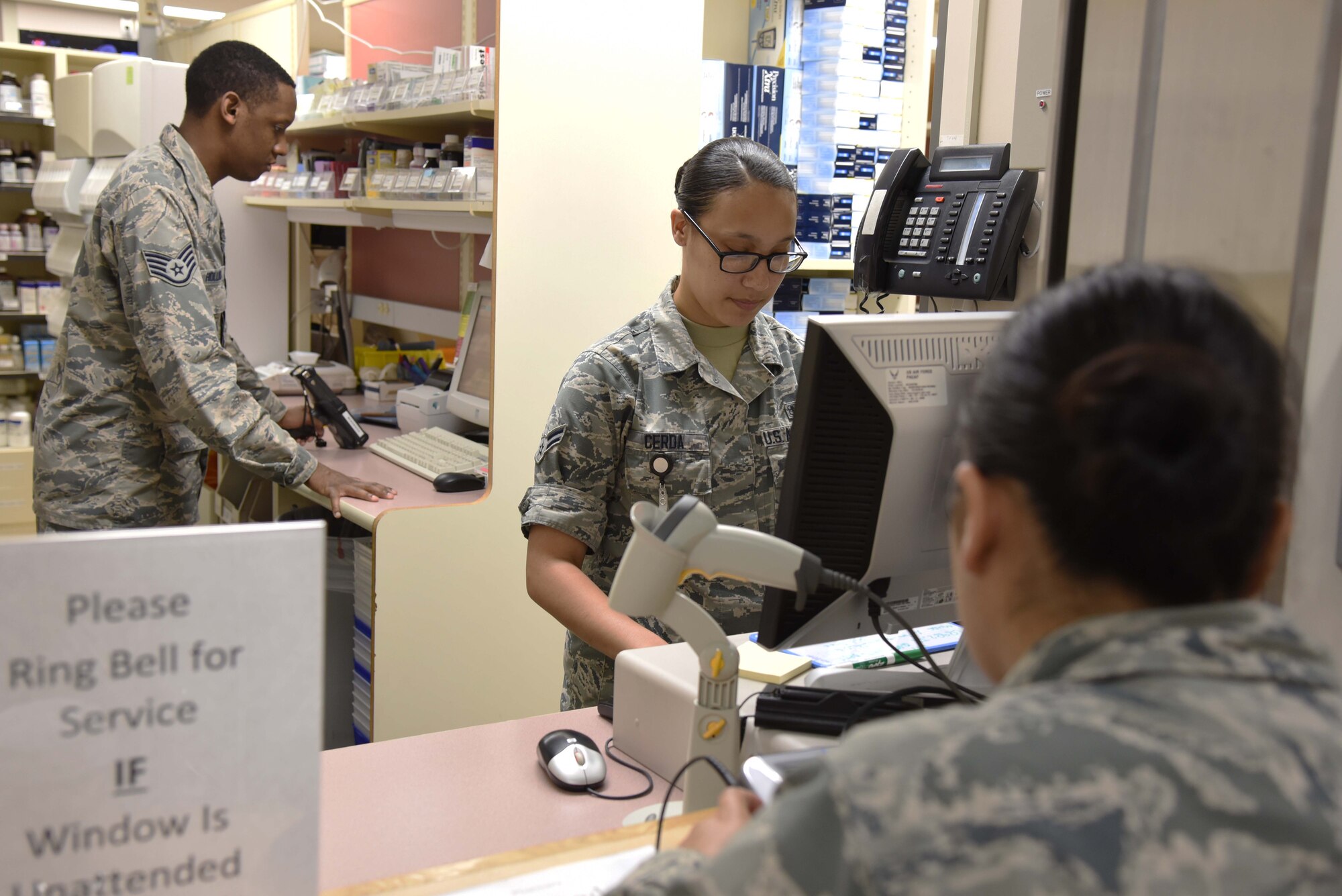 U.S. Air Force Airman 1st Class Veronique Cerda, 35th Medical Support Squadron pharmacy technician processes an order for a patient at Misawa Air Base, Japan, June 17, 2015. When the prescription is ready for pick-up by a patient, Cerda will verify they are the correct owner by way of date of birth, social security number or other uses of personal identification. The Misawa pharmacy assists approximately 10,000 beneficiaries in need of medication. (U.S. Air Force photo by Senior Airman Patrick S. Ciccarone/Released)