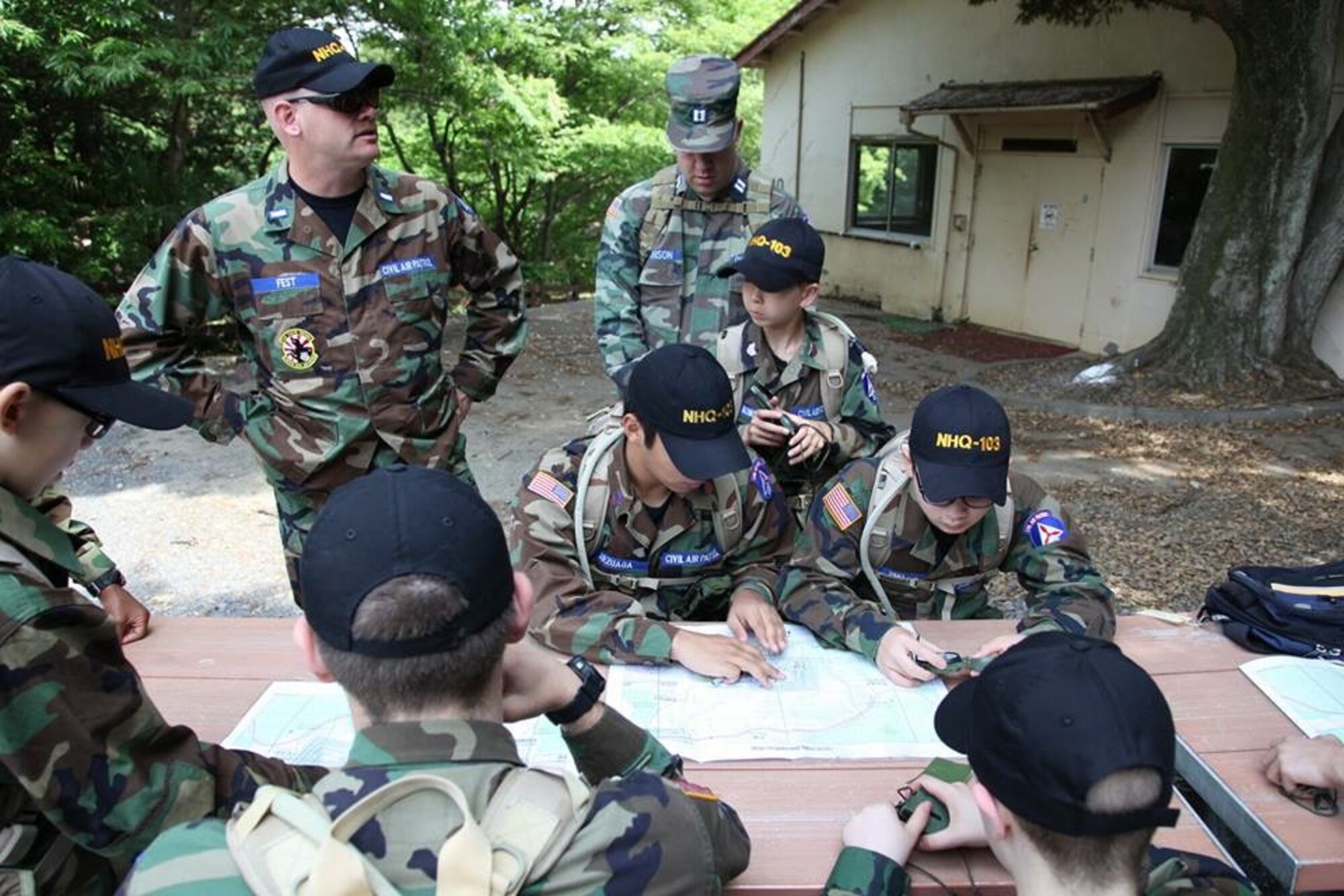 1st Lt. Ted Fest instructs a land navigation course during the Far East Conference May 24, 2015 at Tama Hills Recreation Area, Japan. Cadets from Kadena Air Base and Yokota Air Base participated in the conference. (Courtesy photo)