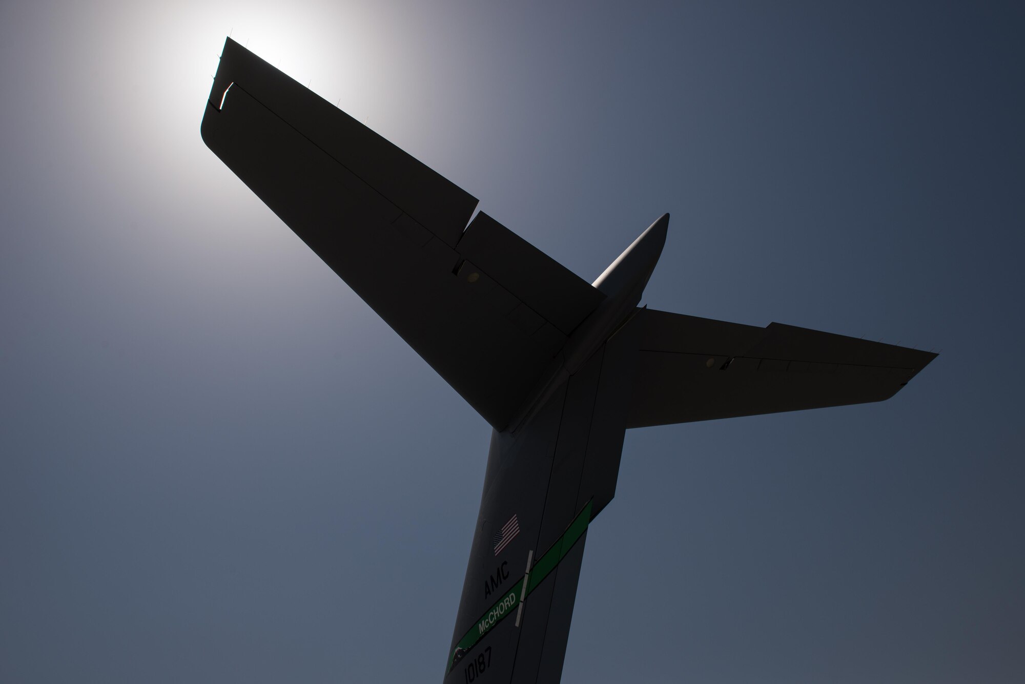 A U.S. Air Force C-17 Globemaster III aircraft is loaded with cargo at Bagram Airfield, Afghanistan, June 19, 2015. USAF cargo aircraft have transported 23,100 short tons of cargo throughout Afghanistan this year (U.S. Air Force photo by Tech. Sgt. Joseph Swafford/Released)