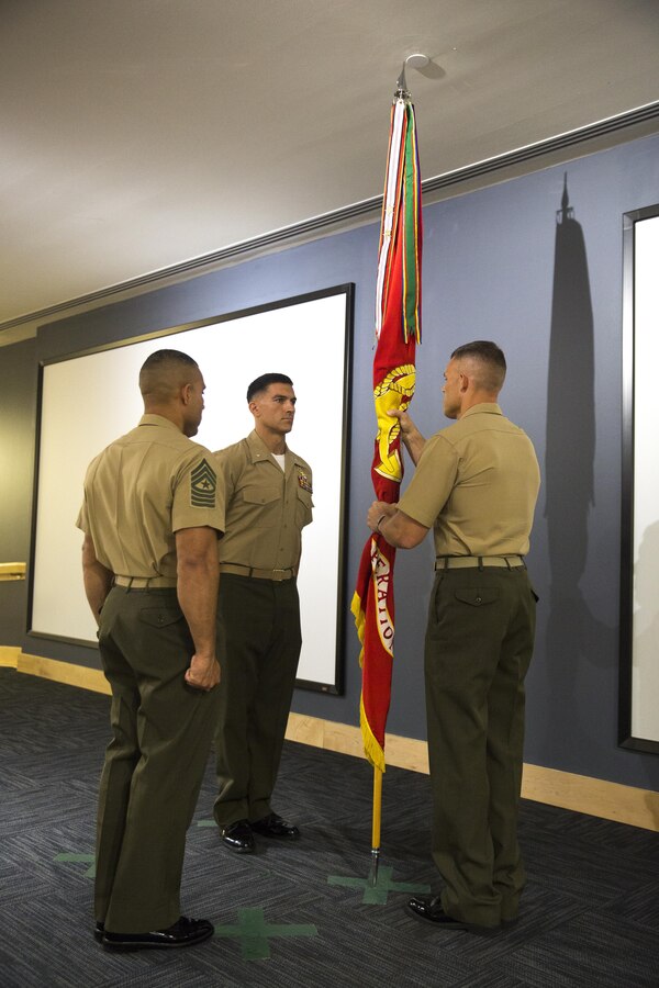 Lieutenant Col. Benjamin J. Pappas relinquishes command of 2nd Marine Special Operations Battalion, Marine Special Operations Regiment, U.S. Marine Corps Forces, Special Operations Command, to Lt. Col. Craig A. Wolfenbarger during a ceremony atMARSOC headquarters on Stone Bay, aboard Marine Corps Base Camp Lejeune, N.C., June 12, 2015. (U.S. Marine Corps photo by Cpl. Steven Fox)