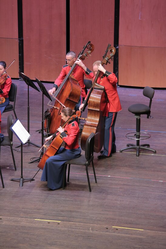 On June 20, 2015, the Marine Chamber Orchestra performed at the Rachel M. Schlesinger Concert Hall in Alexandria, Va. The program included Einojuhani Rautavaara’s An Epitaph for Béla Bartók, Felix Mendelssohn’s Concerto for Violin and Piano in D minor, and Béla Bartók’s Divertimento for String Orchestra. (U.S. Marine Corps photo by Gunnery Sgt. Amanda Simmons/released)