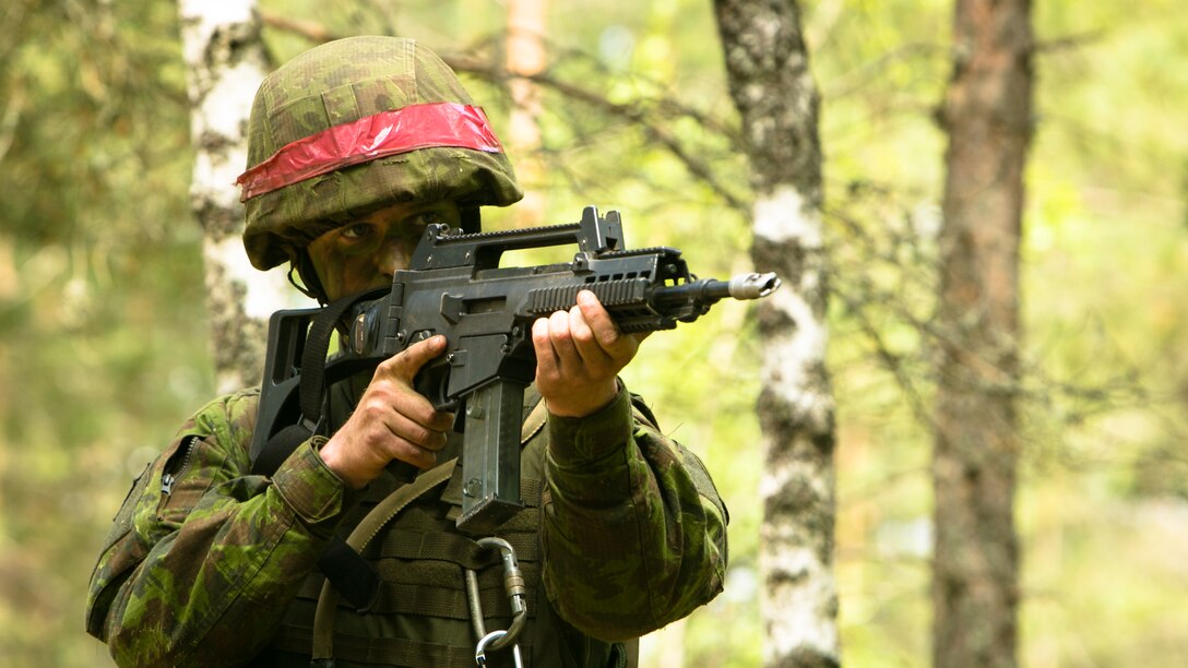 Lithuanian soldiers and U.S. Marines from the Black Sea Rotational Force engaged opposition forces in a partnered attack during Exercise Saber Strike at the Pabrade Training Area, Lithuania, June 15, 2015. Fifteen nations and more than 7,000 service members took part in Saber Strike to promote security and cooperation in the region. 