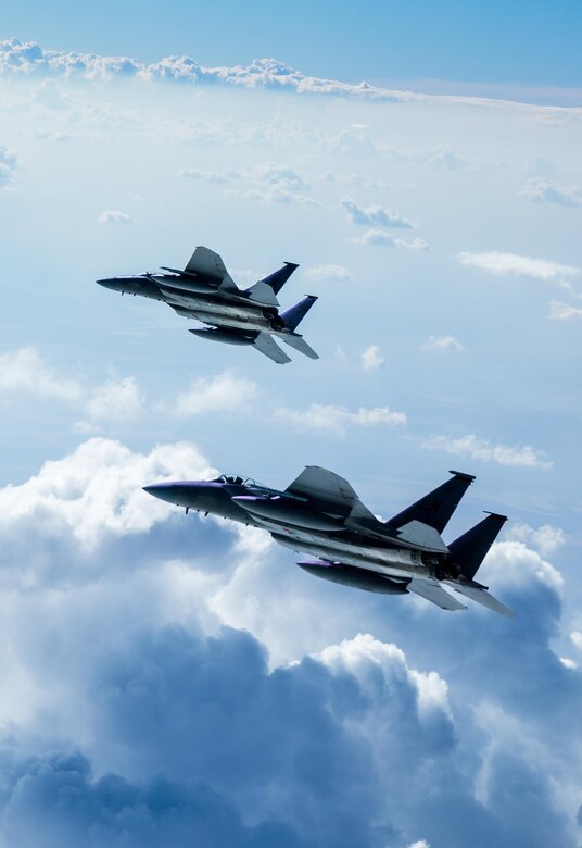 F-15C Eagles from 493rd Fighter Squadron at Royal Air Force Lakenheath, England, soar through Turkish skies June 17, 2015, during Anatolian Eagle 15. The 493rd FS recently received the 2014 Raytheon Trophy as the U.S. Air Force's top fighter squadron. (Courtesy photo/Master Sgt. Nick Hodge)