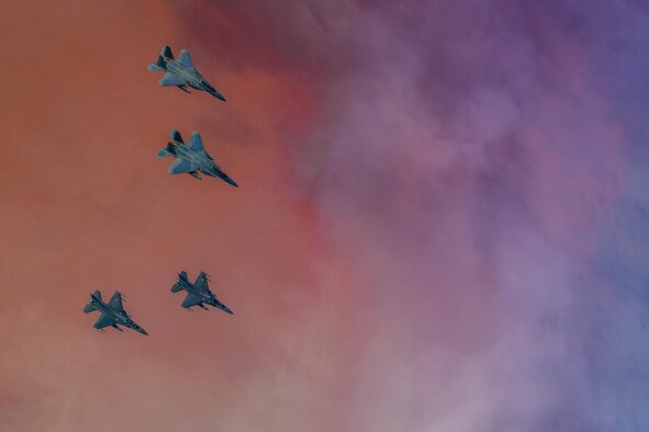 U.S. Air Force F-15C Eagles assigned to the 493rd Fighter Squadron at Royal Air Force Lakenheath, England, fly with Turkish Air Force F-16C Fighting Falcons during Anatolian Eagle 15, June 17, 2015, in Turkey. The two-week flying training exercise involved U.S. Air Forces in Europe and Air Forces Africa units and multiple NATO partners. (Courtesy photo/Master Sgt. Nick Hodge)