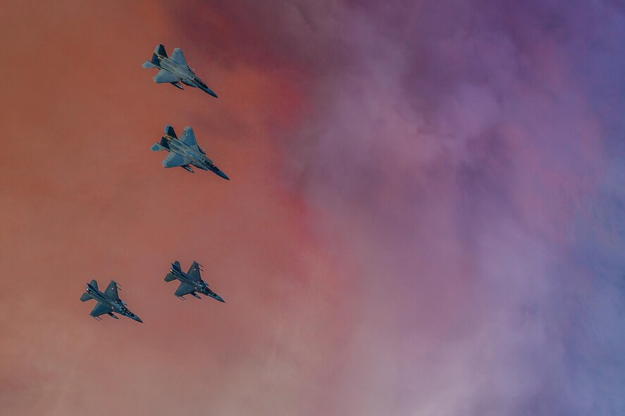U.S. Air Force F-15C Eagles assigned to the 493rd Fighter Squadron at Royal Air Force Lakenheath, England, fly with Turkish Air Force F-16C Fighting Falcons during Anatolian Eagle 15, June 17, 2015, in Turkey. The two-week flying training exercise involved U.S. Air Forces in Europe and Air Forces Africa units and multiple NATO partners. (Courtesy photo/Master Sgt. Nick Hodge)