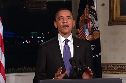 Speaking at the White House at 11:04 p.m. EDT, April 8, 2011, President Barack Obama announces reaching a budget agreement that averts a government shutdown.