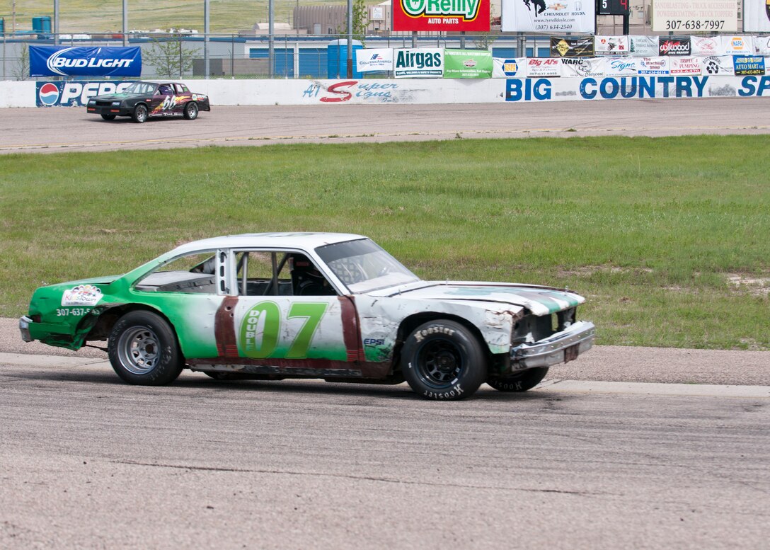 Maj. Neil Copenhaver, 20th Air Force deputy director of logistics, performs a test drive June 13, 2015, in Cheyenne, Wyo., in preparation for a race later that night. Copenhaver conducts test laps after each adjustment to his vehicle, ensuring it still performs correctly. (U.S. Air Force photo by Airman 1st Class Malcolm Mayfield)