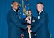 Maj. Shannon Caleb receives the 71st Logistics Readiness Squadron guidon from Col. Christopher Daniels, the 71st Mission Support Group commander, during a change of command ceremony at Vance Air Force Base, Oklahoma, June 22. Caleb relieved Maj. John Klohr during the morning ceremony. (U.S. Air Force photo / Terry Wasson) 