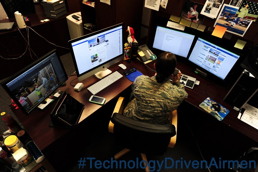 Today’s Airman is a multi-tasking and technology-driven Airman. Technology-driven Airmen are changing the way the Air Force and its leaders operate. Technology plays a role in how Airmen connect, perform their duties and how leaders share information. The way the Air Force has adapted and will continue to adapt to advances in technology is the reason the Air Force is the leader in cyberspace. (U.S. Air Force photo illustration by Airman 1st Class Ryan Sparks/released)