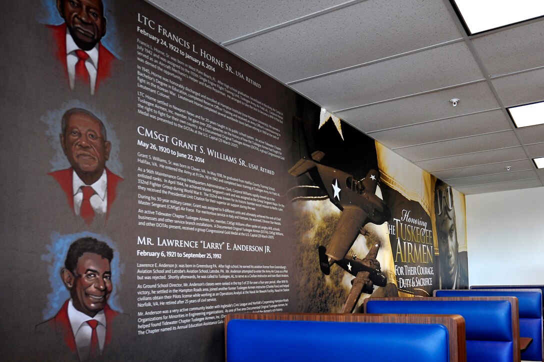 A Tuskegee Airmen mural is displayed at the Exchange at Langley Air Force Base, Va., June 18, 2015. The mural was redone because of the reconstruction done in the Exchange’s food court. (U.S. Air Force photo by Senior Airman Breonna Veal/Released)