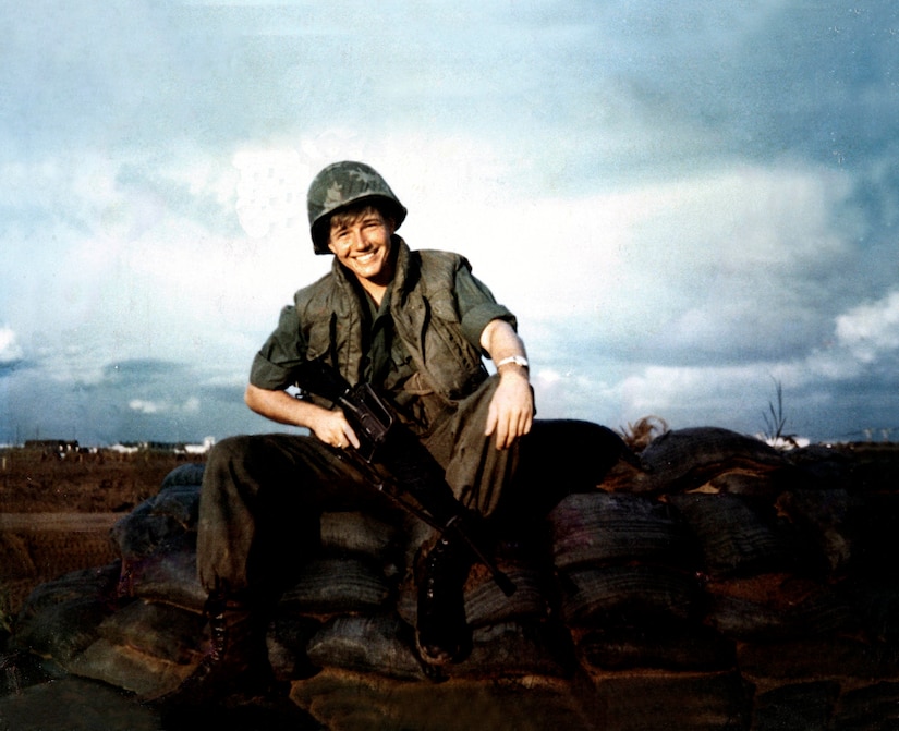 Private First Class Michael Petersen takes a moment for a photo at his main operating base in Can Tho Army Airfield, Vietnam in 1969. Petersen served in the Army during the Vietnam War and was assigned to the 156th Aviation Company, where he oversaw the maintenance of 17 U-6 Beavers, which were fixed wing, radial engine propeller aircraft. After serving in the Army, Petersen later transitioned to the Air Force Reserve in 1977, where he went on to serve 29 additional years and retired as the command chief master sergeant for the 315th Airlift Wing at Joint Base Charleston, S.C. Today, Petersen serves as the director of Equal Opportunity at JB Charleston as a government employee. (Courtesy Photo)