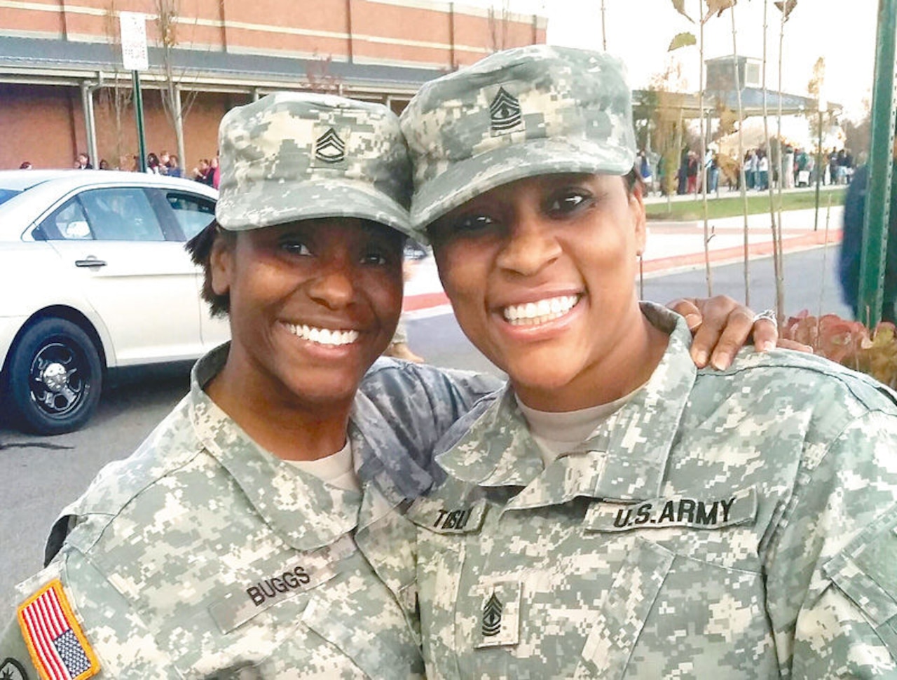 Army Sgt. 1st Class Victoria Buggs and Army 1st Sgt. Shana Tinsley, who both hail from Gary, Indiana, joined the military together in 1995 and have been friends since high school. Courtesy photo