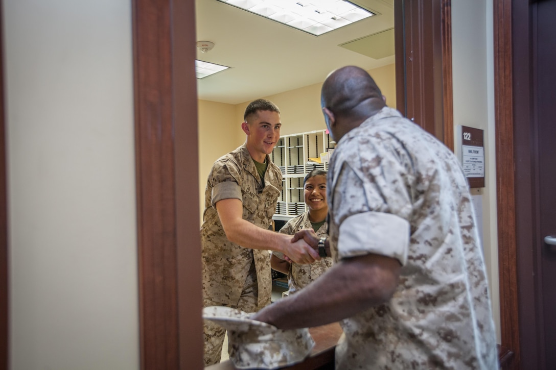 Sgt. Maj. Ronald L. Green, the 18th Sergeant Major of the Marine Corps, visits and speaks to Marines assigned to The Basic School and the Officer Canidate School aboard Marine Corps Base Quantico, Va., June 22, 2015. (U.S. Marine Corps photo by Sgt. Melissa Marnell/Released)