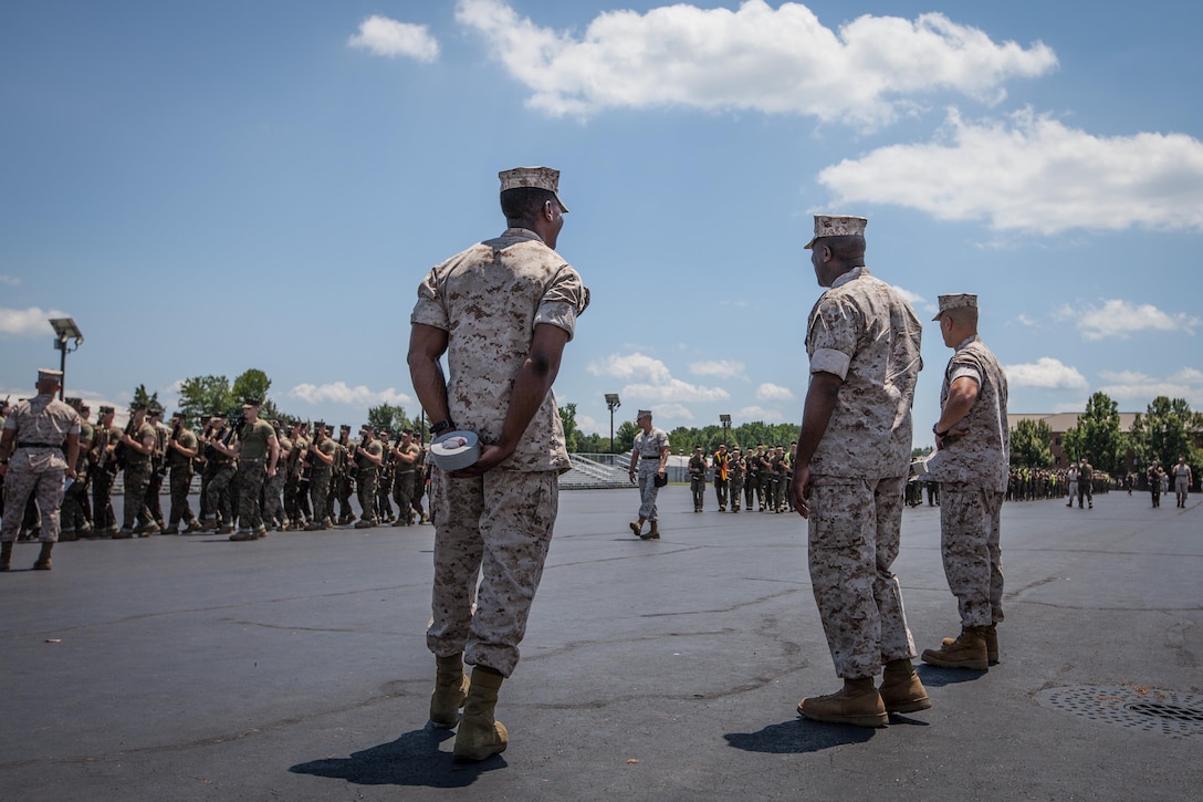 Sgt. Maj. Ronald L. Green, the 18th Sergeant Major of the Marine Corps, visits and speaks to Marines assigned to The Basic School and the Officer Canidate School aboard Marine Corps Base Quantico, Va., June 22, 2015. (U.S. Marine Corps photo by Sgt. Melissa Marnell/Released)