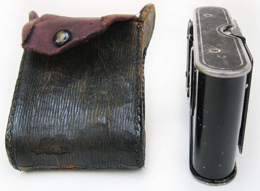 This is a folding style camera that, when not extended for use, can be carried in one’s jacket or vest pocket. Kodak advertised this vest pocket camera as “the soldier’s camera” during World War I. It was one of the most popular and best-selling cameras bought and used during the war and into the 1920s. (U.S. Air Force photo)