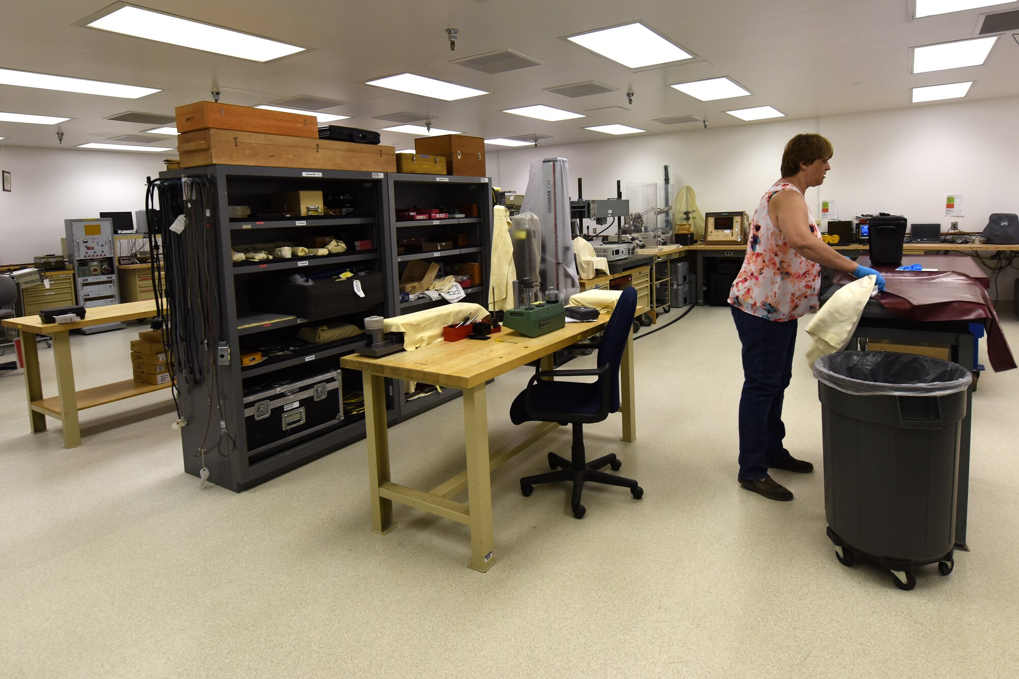 Candice Brown, 341st Maintenance Operation Squadron Precision Measurement Equipment Laboratory technician, uses a gauge block for linear measurements June 23, 2015, at Malmstrom Air Force Base, Mont.  The average week of work orders vary but the PMEL shop averages more than 300 a month and more than 4,000 requests every six months. (U.S. Air Force photo/Chris Willis)